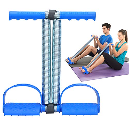 Elastic Sit Up Equipment, Pull Rope Dual Spring Tension Foot Pedal Sit Up Equipment for Abdominal, Leg Exerciser Tummy Trimmer Sport Fitness Slimming Training Bodybuilding at Home Gym - color: Blue