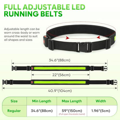 Illumifun LED Running Belt - USB Rechargeable Light Up Sash, High-Visibility Elastic Waistband Light for Running Cycling Hiking Camping Nighttime Activities - color: Green