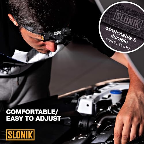 SLONIK Headlamp Rechargeable - 1000 Lumen LED USB Rechargeable Headlight - IPX4 Waterproof Head Lamp with Bright 60 ft Flashlight Beam - Hiking & Outdoor Camping Gear, Black - LED Headlamp - color: Black, size: 1000l Gen 2