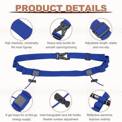 Bib Belt, Race Belt Triathlon Running Number Holder Elastic Comfortable with 6 Gel Loops, Sport Race Bib Holder 1Pcs, Blue for Runners/Marathon/Cycling - color: Blue