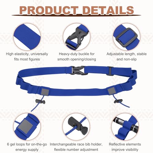Bib Belt, Race Belt Triathlon Running Number Holder Elastic Comfortable with 6 Gel Loops, Sport Race Bib Holder 2Pcs, Blue for Runners/Marathon/Cycling - color: Blue