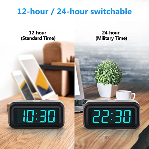 Digital Alarm Clock Battery Operated with LED Display for Bedrooms, Long Battery Life, 3 Brightness Adjustable, 12/24 Hour, Snooze, Black Case with Blue Digits - color: Black-blue