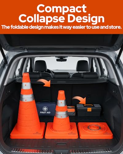2 Pack 28In Collapsible Traffic Safety Cones with Reflective Collar - size: 28 Inch