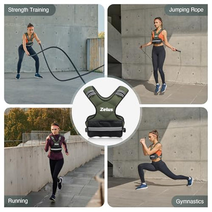 ZELUS Weighted Vest for Men Women,Adjustable 4-32lb Vest, Removable Weights - color: Green, size: 11-20 lb.