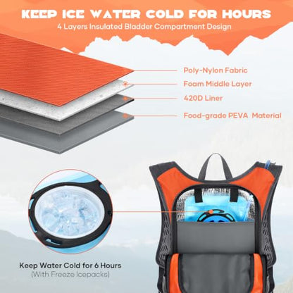 Maelstrom Lightweight Hydration Hiking Backpack with 2L/3L Water Bladder - color: 2.Orange, size: 2L Bladder