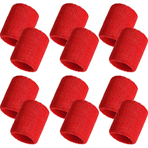 Bememo 12 Pcs Sweatbands Wrist Bands - color: Red, size: 3.15 Inch