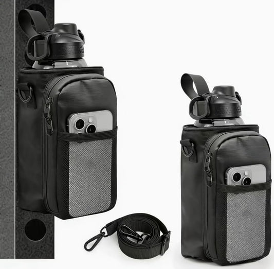 1Pcs Black Water Resistant Oxford, Water Bottle Holder Crossbody Bag