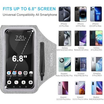 GUZACK Running Armband with Key Pockets & Card Slot, Up to 6.9", Medium - color: Gray (Up to 6.9"), size: M