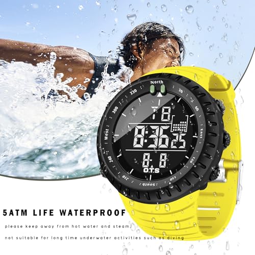 PALADA Men's Digital Sports Watch Waterproof Tactical Watch with LED Backlight Watches for Men - color: Yellow