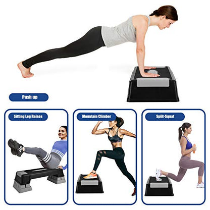 GYMAX Exercise Step Platform, 5”-7”-9” Height Adjustable Stepper - color: Grey
