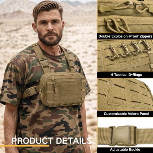 Tactical Chest Pack for Men, Molle Chest Rig Pouch with CCW Compartment for Hiking, Outdoor Adventure, Travel and EDC Khaki - color: Khaki