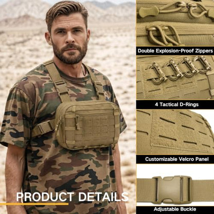 Tactical Chest Pack for Men, Molle Chest Rig Pouch with CCW Compartment for Hiking, Outdoor Adventure, Travel and EDC Khaki - color: Khaki