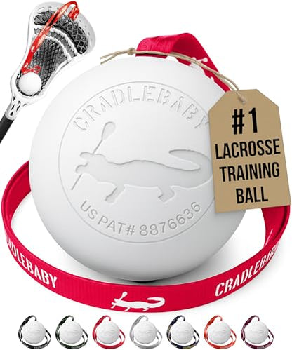 Cradlebaby Lacrosse Training Ball: Practice Indoor/Outdoor & Get More Repetitions - The #1 piece of Equipment to Practice Cradling, dodges, Stick Tricks, & fakes. Best Lacrosse Gift! - color: Red with White Logo (White Ball)