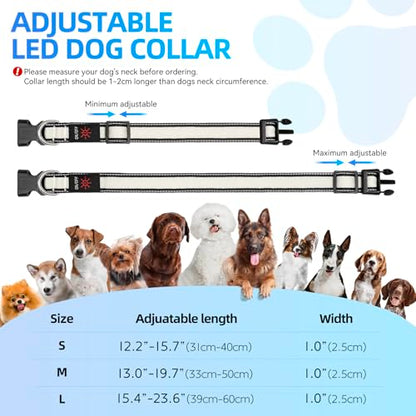 Flashseen Multicolor LED Light Up Dog Collar, RGB 9-Mode, USB Rechargable - color: White, size: Small