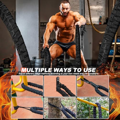 Battle Ropes for Home Gym Exercise: 1.5 Inch Diameter 30FT Length Workout Exercise Rope Training Ropes with Protective Sleeve, Heavy Battle Rope for Workout Exercise Fitness & Strength Training - style: 1.5IN-30FT