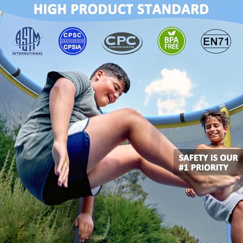 60" Toddler Trampoline for Age 2-4, 5ft Mini Kids Trampoline Indoor with Basketball Ball Adjustable Gymnastics Bar & Toys Swing Enclosure Net for Backyard ASTM Approved - color: Blue&Yellow
