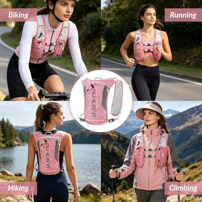 Runlight Running Vest for Women Men, Adjustable Hydration Backpack Breathable Reflective with 1.5L Water Bladder for Hiking, Trail, Running, Marathons, Cycling - color: Pink