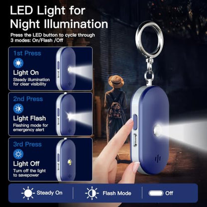 Personal Safety Alarm for Women, 130dB Rechargeable Keychain Alarm with Dual Speakers, LED Strobe Light, Low Power Indicator and USB-C Charging, (Blue) - color: Blue