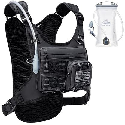 Zelvot Running Vest with 2L Water Bladder, Hydration Backpack, U.S. Design Patent, Lightweight Hydration Pack with Gear Holder, Reflective Chest Pack for Men Women - color: Black, size: X-Small-Small