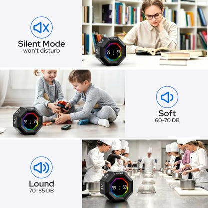 Visual Timer for Kids Kitchen Timer Pomodoro Magnetic Visual Countdown - color: Black
