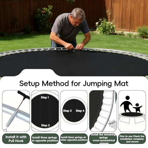 Trampoline Mat Replacement,12.6ft Diameter Mat with 72 Rings,Fits 14ft Trampoline and 5.3-5.7“ Spring (Frame & Spring Not Include)