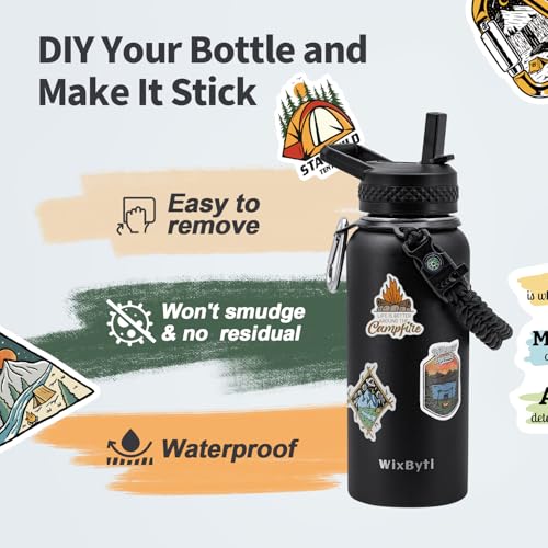 WixByti 32 oz Insulated Water Bottle with Straw, Stainless Steel Water Jug - color: Black, size: 32 Ounces