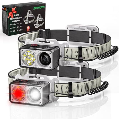 LED Headlamp Rechargeable, 2500 High Lumens Head Lamp with Red Light 8 Modes，Waterproof Lightweight Hardhat Head Flashlight for Camping Running Fishing Crafting Mechanic Work - size: 2 Pack