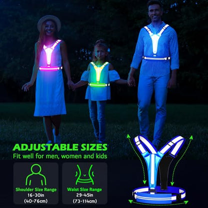 LED Reflective Vest Running Gear, USB Rechargeable Light Up Running Vest Chest Phone Holder for Runners Night Walking - color: Blue