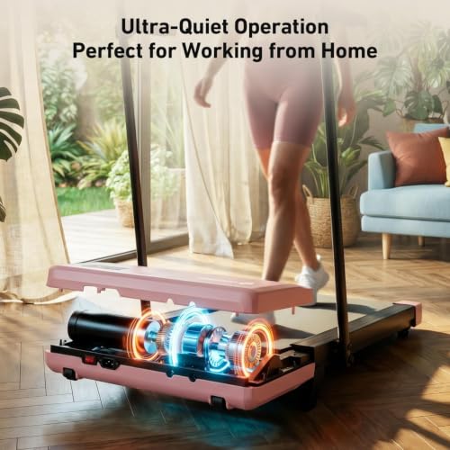DeerRun Under Desk Walking Pad Treadmill for Home Office & Small Spaces, 6% Manual Incline, 0.6–3.8 MPH Walking Speed, 2.5 HP, 300 lb Capacity, App & Remote Control - color: BlushPink
