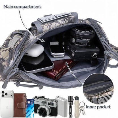 Tactical Fanny Pack, Large Military Waist Bag with 5 Zipper Pockets, Crossbody Fanny Packs Bumbag with U.S Patch, Hiking Belt Bag, Walking Outdoor Fishing Hip Pack for Women Men - ACU Camo - color: ACU Camo