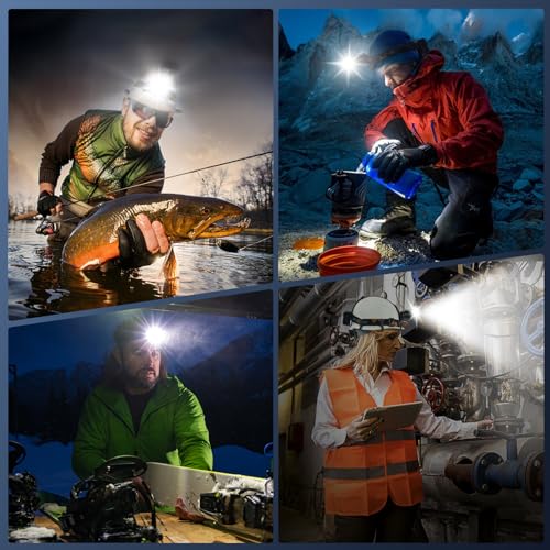 TIROFLX 12 Modes 210000 Lux Headlamp Motion Sensor Red Warning Adjustable Focus Energy Saving, More Than 30Dys Standby Head Lamp, IP65 Waterproof and 125° Angle for Camping Outdoor Hardhat