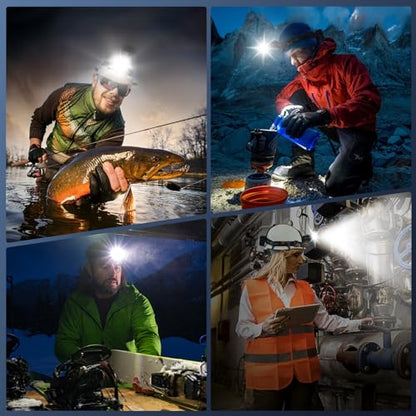 TIROFLX 12 Modes 210000 Lux Headlamp Motion Sensor Red Warning Adjustable Focus Energy Saving, More Than 30Dys Standby Head Lamp, IP65 Waterproof and 125° Angle for Camping Outdoor Hardhat