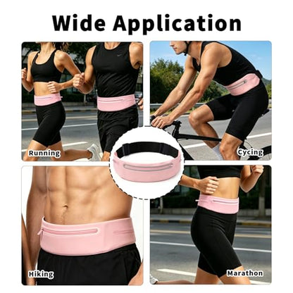 Slim Running Belt for Women & Men, Reflective Safety 3 pockets Adjustable Waist Strap with Sweat-Proof Pocket, Secure Phone Holder Waist Pack for Running, Hiking & Fitness (Light Pink) - color: Light Pink