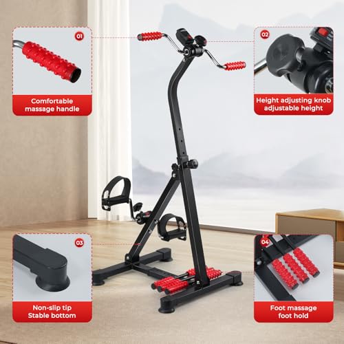 Adjustable Pedal Exerciser Bike for Seniors - Hand Arm Leg and Knee Therapy, Stroke Recovery, Portable Fitness Equipment for Total Body Workout - Great Gift for Elderly Rehab