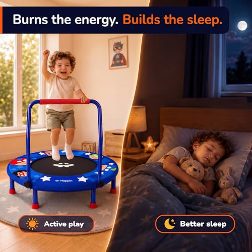Happin 36" Toddler Trampoline for Kids with Handlebar, Foldable Indoor Mini - color: Blue and Red