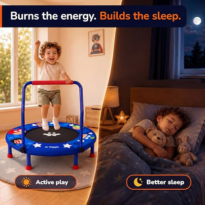 Happin 36" Toddler Trampoline for Kids with Handlebar, Foldable Indoor Mini - color: Blue and Red