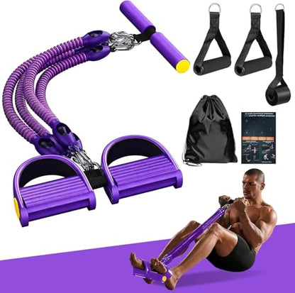 Pedal Resistance Band with Handle, Aturien Adjustable Powerful 4-Tube Elastic Bands for Exercise, Multifunctional Foot Pedal Puller, Home Workout Equipment for Legs Arms Abs - color: Purple