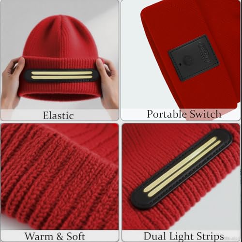 Beanie with Light, 230° Wide Beam Unisex - color: Red