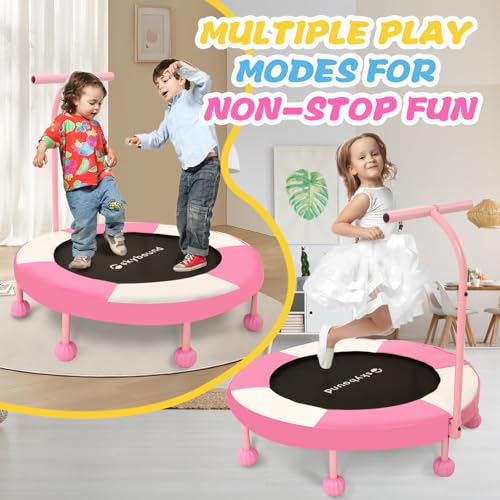36" Toddler Trampoline with Adjustable Handle, ASTM Certified Foldable Mini Trampoline for Kids Ages 1-6, Indoor Trampoline for Boys & Girls, Small Trampoline for Home & Garden