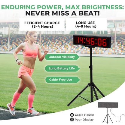 25.6" Cordless Race Clock for Running Events with Tripod