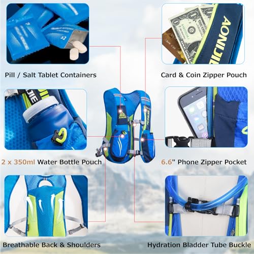 Azarxis Running Water Bottles Flask BPA Free Leakproof Hydration Vest Packs Waist Belt Replacement for Triathlon Marathon Hiking Cycling Climbing Runner - color: #5 Rose Red (5.5L) with a 1.5L Water Bladder