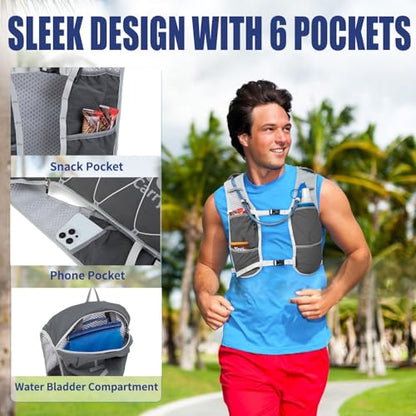 Lightweight Running Vest for Women and Men Hydration Backpack Pack with 1.5L Water Bladder Bag for Hiking Trail Running Gear Cycling Marathon