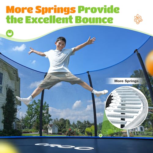 ORCC Kids Trampoline Outdoor 8FT 10FT 12FT 14FT 15FT 16FT with Enclosure, Non-Slip Ladder & Anti-Rust Coated Frame, 1200LBS Weight Capacity Recreational Backyard Large Trampoline for Kids & Adults - size: 12FT