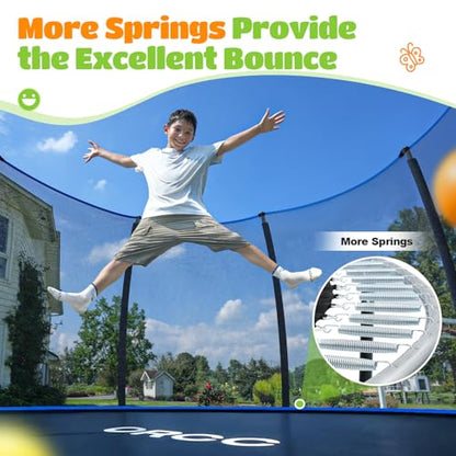 ORCC Kids Trampoline Outdoor 8FT 10FT 12FT 14FT 15FT 16FT with Enclosure, Non-Slip Ladder & Anti-Rust Coated Frame, 1200LBS Weight Capacity Recreational Backyard Large Trampoline for Kids & Adults - size: 12FT