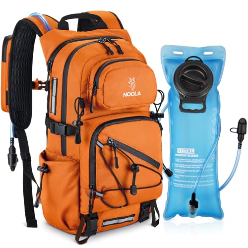 NOOLA Hydration Hiking Backpack with 3L Water Bladder for Women and Men - color: Orange, size: 25 Liters
