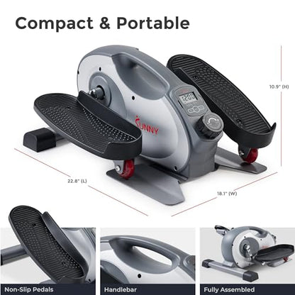 Sunny Health & Fitness Under Desk Pedal Elliptical Machine, Adjustable Resistance Leg Exerciser Office Home Workout While Sitting for Seniors - color: Grey
