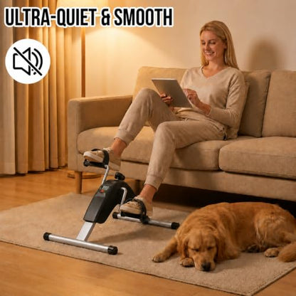 Under Desk Bike Pedal Exerciser for Arms and Legs, Foldable Mini Exercise Bike with LCD Display and Adjustable Resistance for Home and Office - color: Black