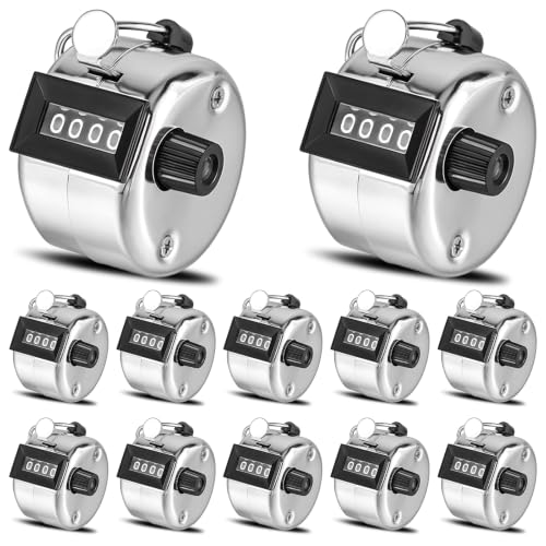 12 Pack Hand Tally Counter Clicker, 4-Digit Mechanical Lap Counter with Finger Ring, Manual Counting Tool for Golf, Knitting, Coaching, Sports Events, and Row Counting