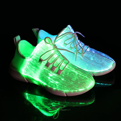 Shinmax LED Light Up Shoes for Women Men, USB Rechargeable Fiber Optic Glowing Sneakers, Luminous Flashing Shoes for Dancing, Festivals, Parties - size: 13 Women/11.5 Men