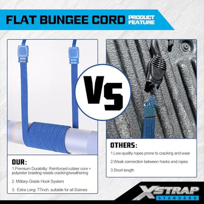 XSTRAP STANDARD 2 Pack Heavy Duty 77in Flat Bungee Cords with Hooks - color: Blue